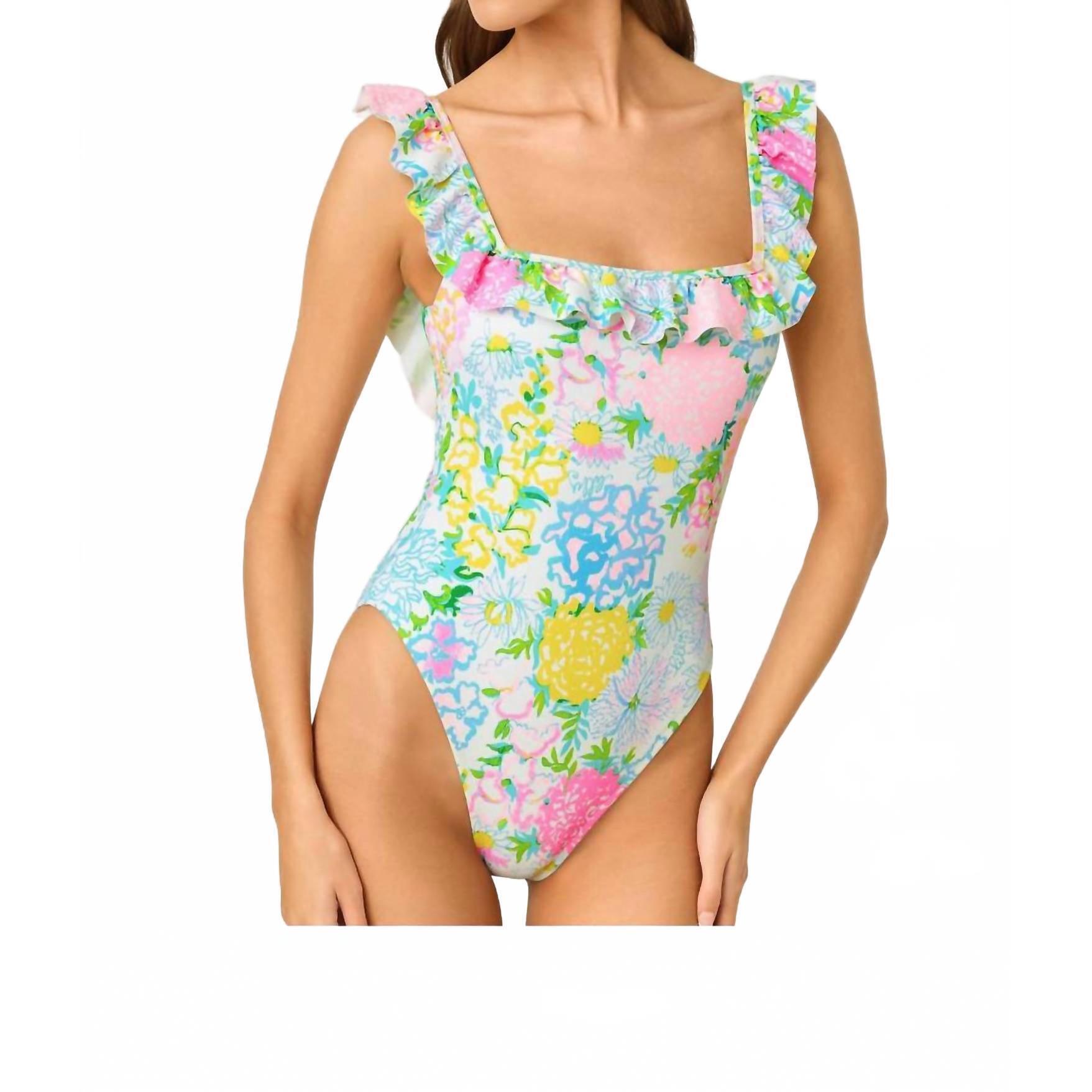 New Lilly Pulitzer Aemma Ruffle One Piece Swimsuit In Multi Lilly Garden